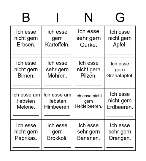 Menschliches Bingo Card