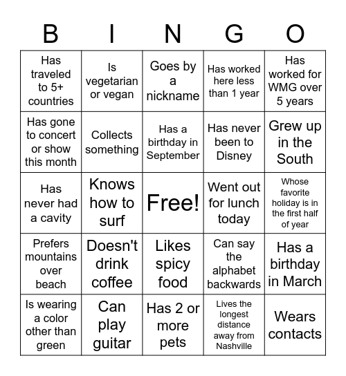 Untitled Bingo Card
