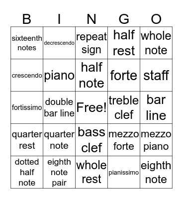 Music Bingo! Bingo Card