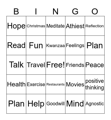 HOLISTIC HOLIDAYS Bingo Card