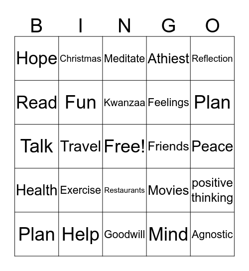 HOLISTIC HOLIDAYS Bingo Card