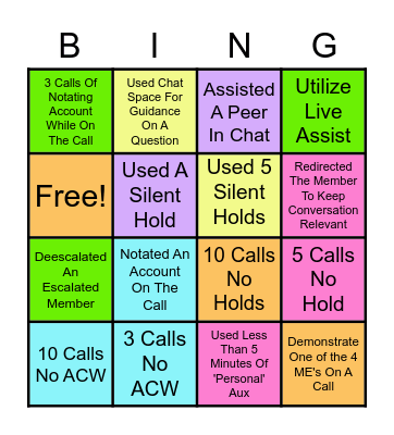 Call Control Bingo Card