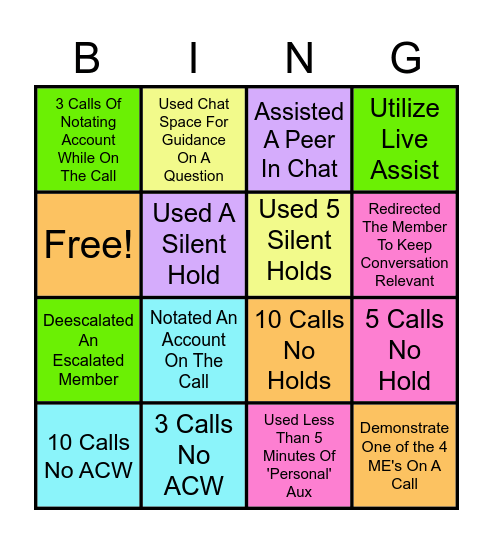 Call Control Bingo Card