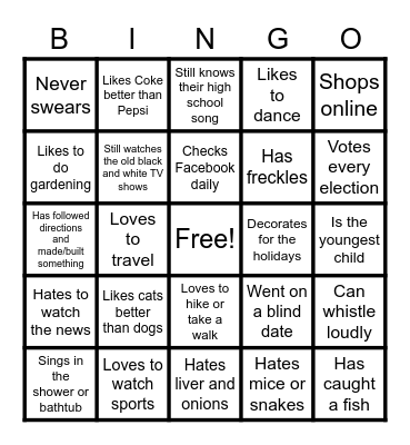 "Getting to Know You" Bingo Card