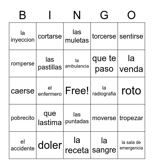 Realidades 2 5B Bingo Card