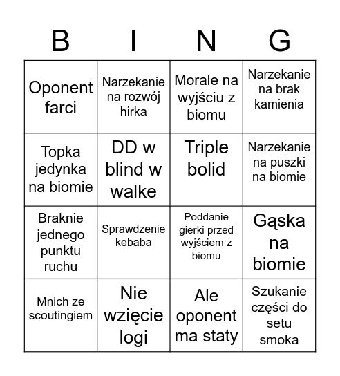BINGO Z GLUHAMMER RANDOM DUEL Bingo Card