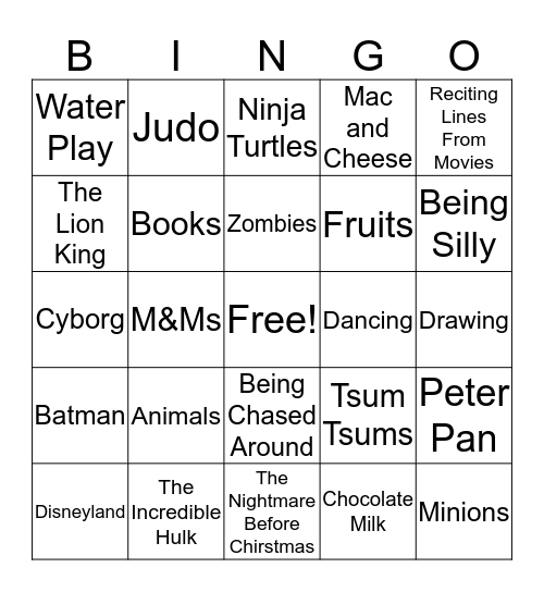 BINGO! Theodore Edition Bingo Card