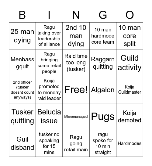 Koija Pepega meeting Bingo Card