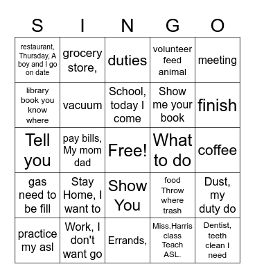 SN Unit 5 Vocab Bingo Card