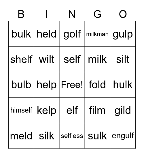 Ending L Blends Bingo Card