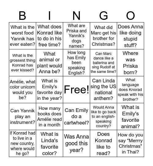 Christmas Bingo  Bingo Card