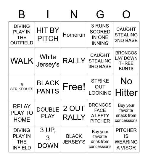 SANTA CLARA SOFTBALL Bingo Card