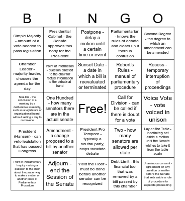 Senate Bingo Card