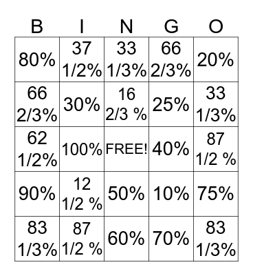 Fraction/Percent Bingo Card