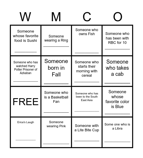 SE Networking Bingo Card