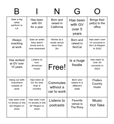 Goldenvoice Bingo Card