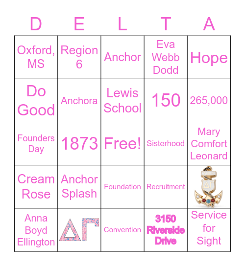 Delta Gamma Founders Day Bingo Card