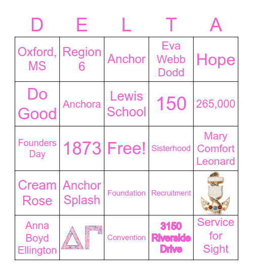 Delta Gamma Founders Day Bingo Card