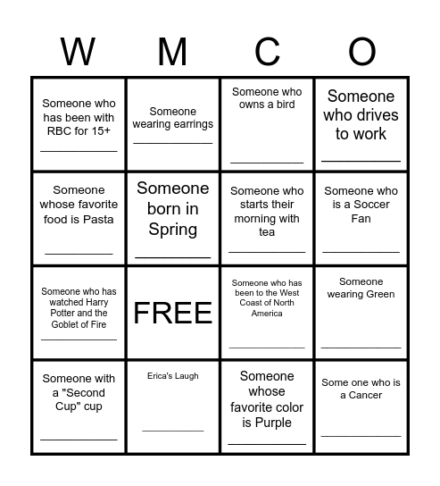 SE Networking Bingo Card