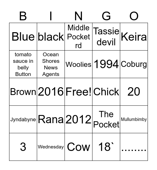 Rhianna Bingo Card