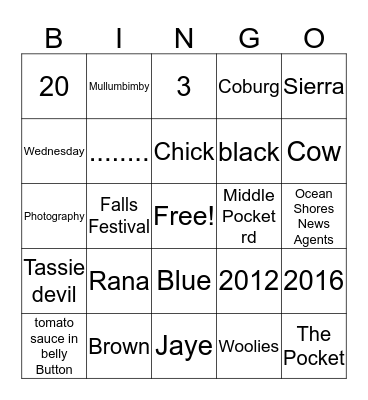 Rhianna Bingo Card