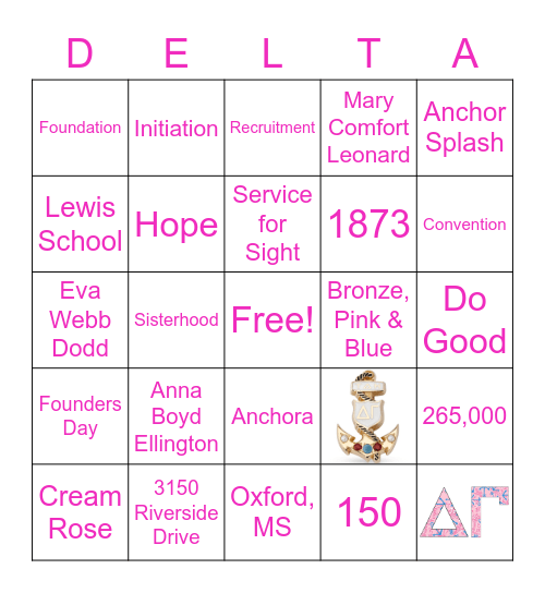 Delta Gamma Founders Day Bingo Card