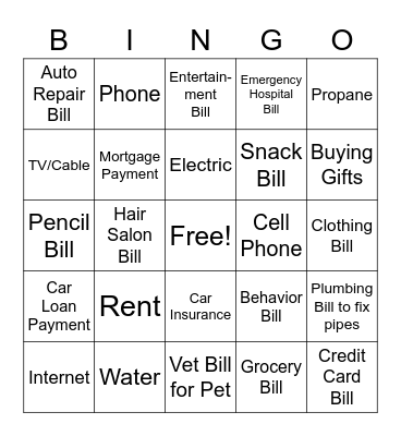 Variable and Fixed Costs Bingo Card