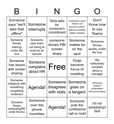 Management Meeting Bingo Card