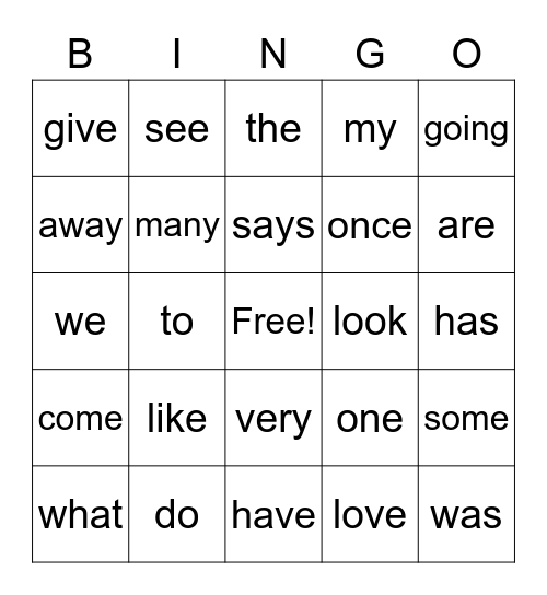 Camera Words Bingo Card
