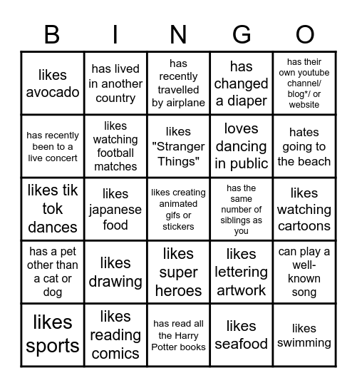 Find someone who likes... Bingo Card