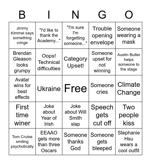 95th Academy Awards Bingo Card