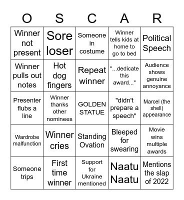 ACADEMY AWARDS BINGO Card