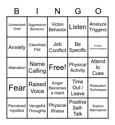 ANGER BINGO Card
