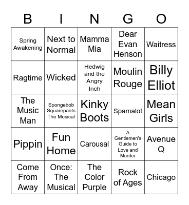 Musical Broadways Bingo Card