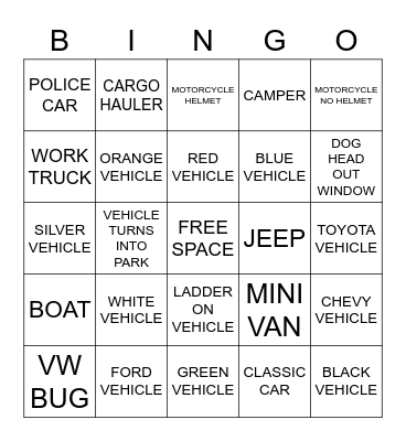DRIVEWAY BINGO Card
