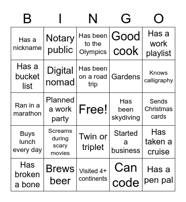 Women's Bingo Card