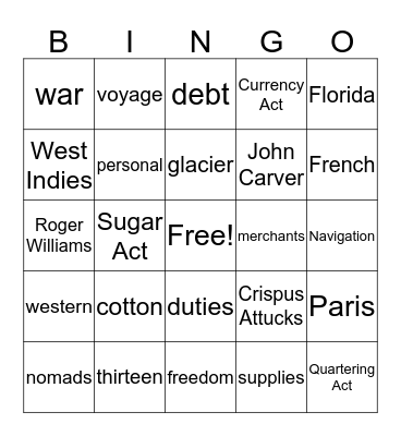 History Review for Final Exam Bingo Card