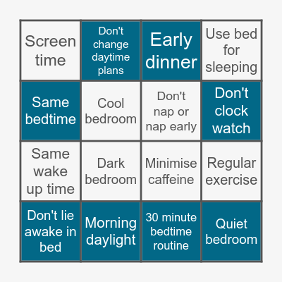 Bedtime Bingo Card