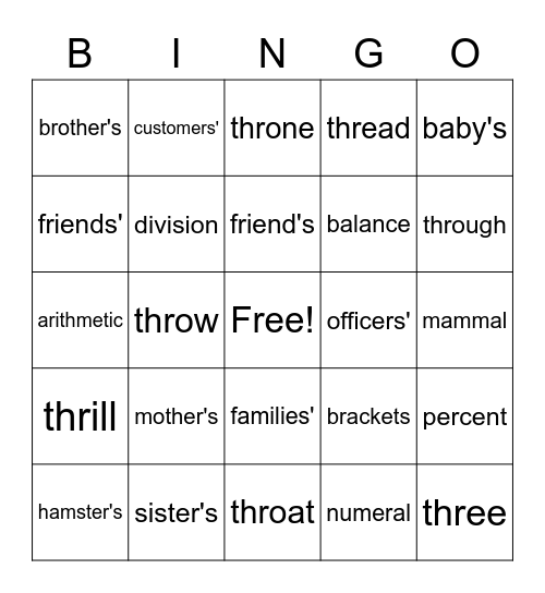 Week 12 Spelling 4th Grade Bingo Card