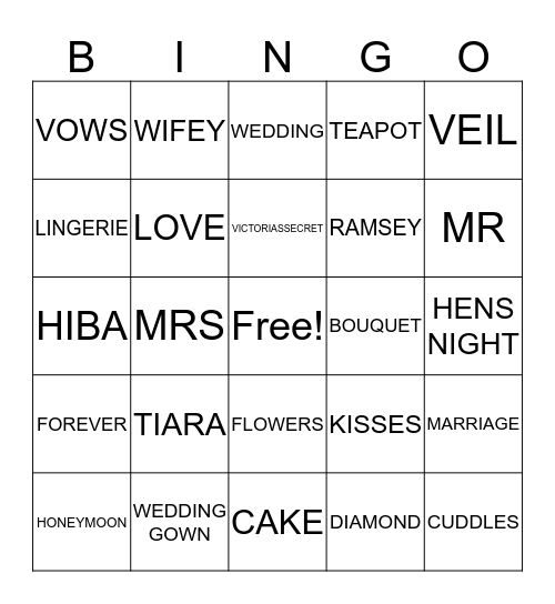 Hiba's Kitchen Tea Bingo Card