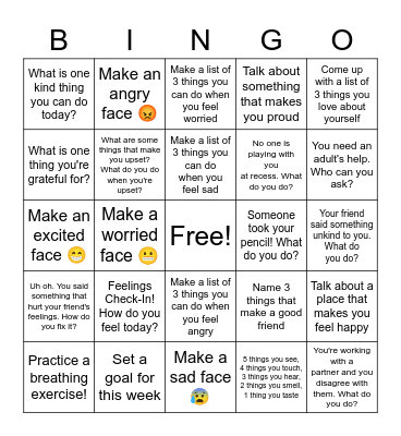 Social Emotional Bingo! Bingo Card