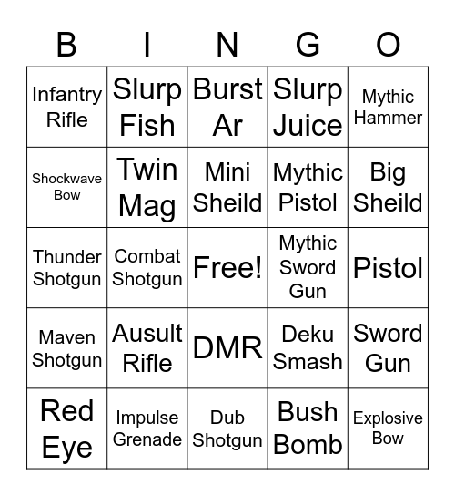 Fortnite Bingo Card