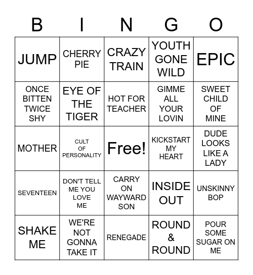 ROUND 1- HAIR BANDS Bingo Card