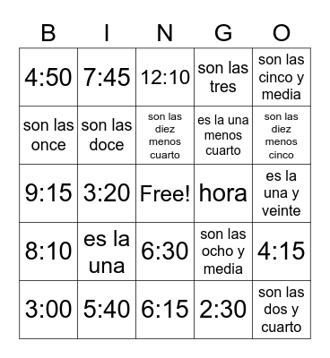 ¿Qué hora es? Bingo Card