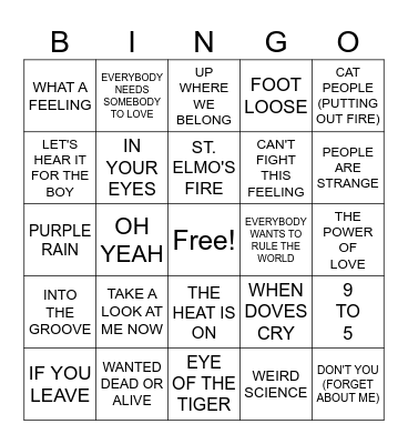 80's MOVIE SOUNDTRACKS Bingo Card
