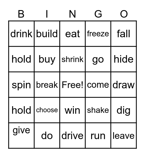 Irregular Verbs Bingo Card