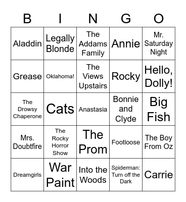 Musical Broadways #2 Bingo Card