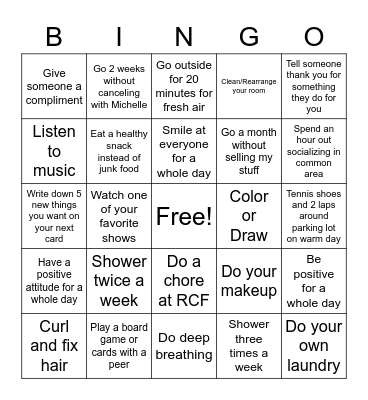 Coping Skills Bingo Card