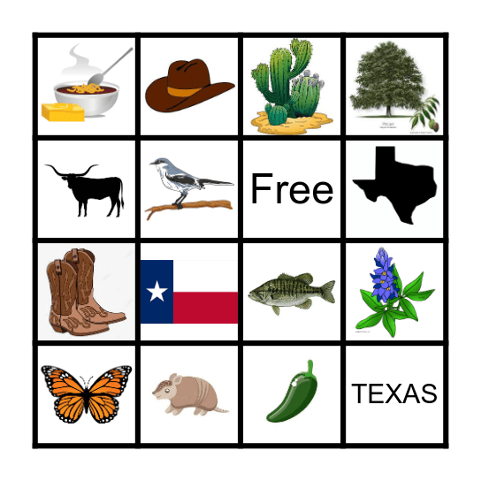 Texas Symbols Bingo Card