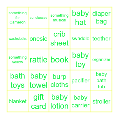 Baby Studley's Shower Bingo Card